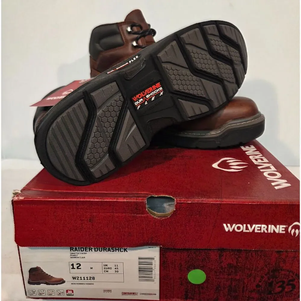 Wolverine Raider Durashock Flex Work Boots Brown Leather Size 12 M W211128 New